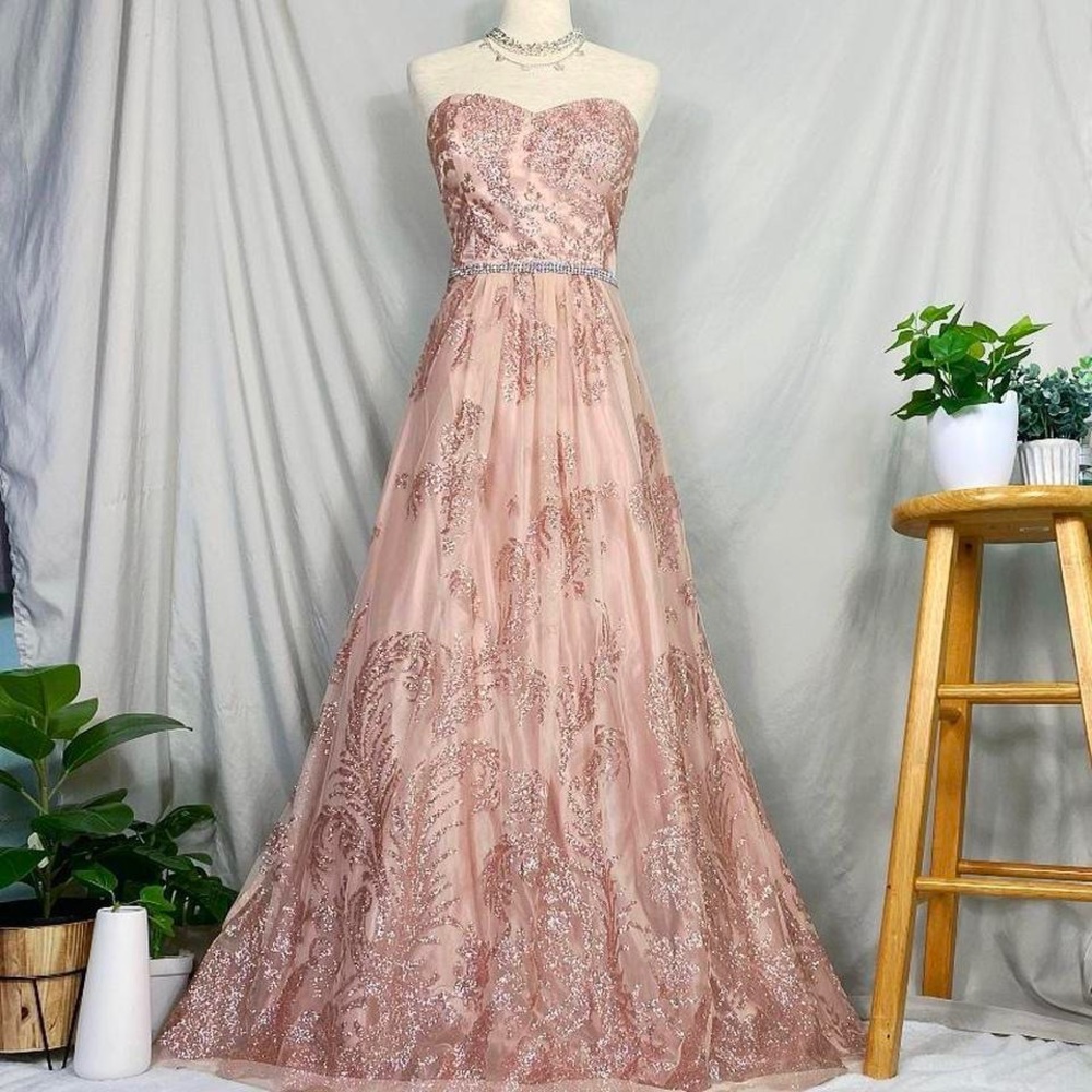 Glittery rose gold A-line prom dress💖✨